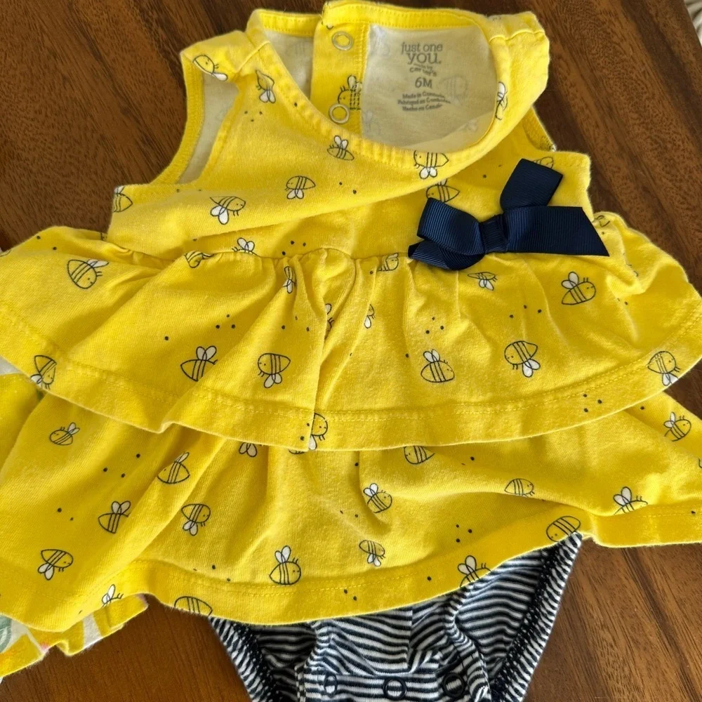 Just One You Baby Girl Set of 2 Rompers Yellow, Black, Lemons and Bee Design 6M